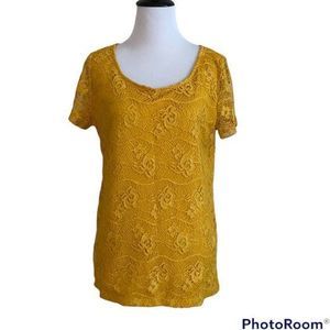 5/$30 🎈 Blue mood women’s large‎ mustard lace blouse